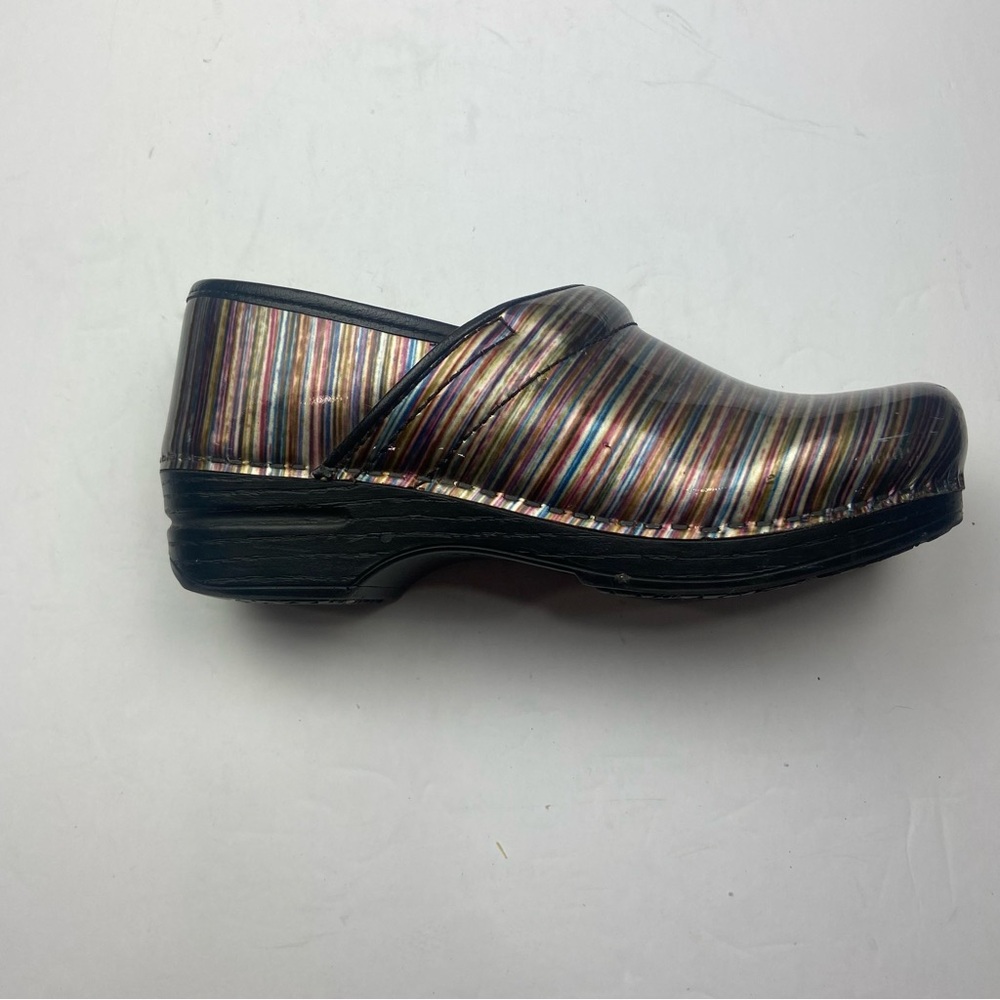 Dansko XP Clogs - multicolor striped Patent Leather Womens Size 38